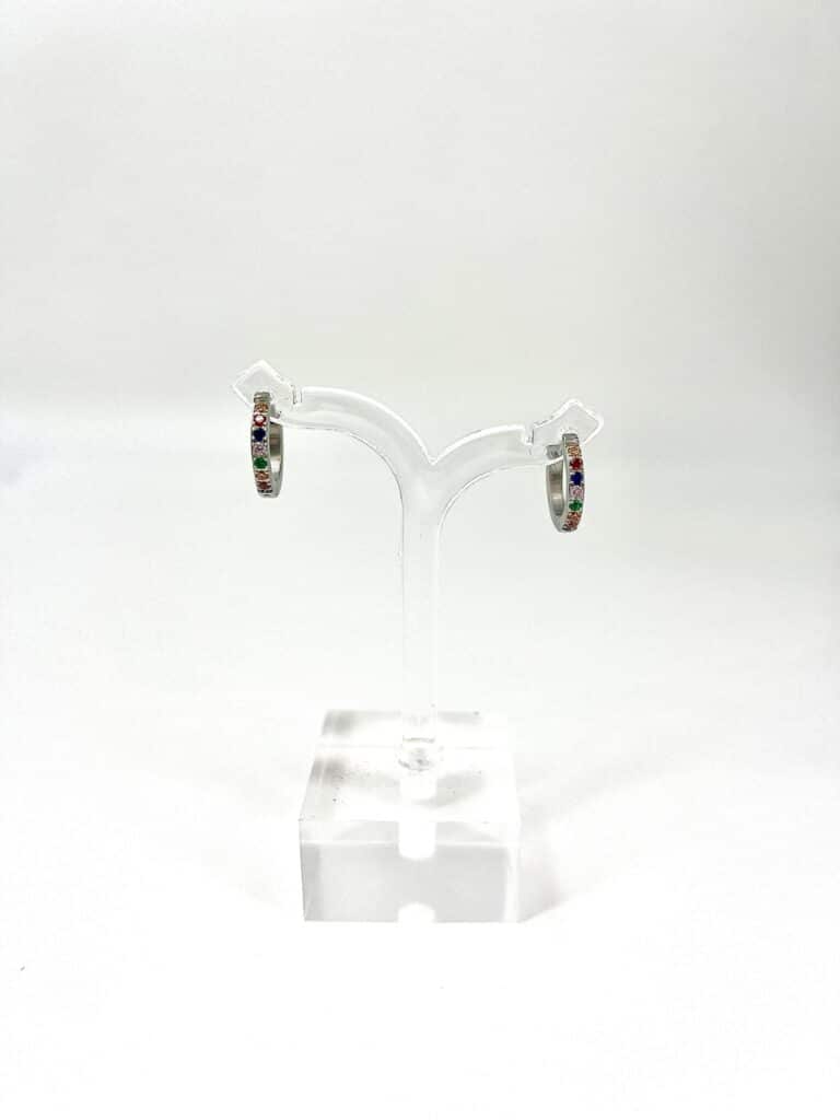 1868 Zirkonia Multicolor Creool 2x9 mm, Zilver