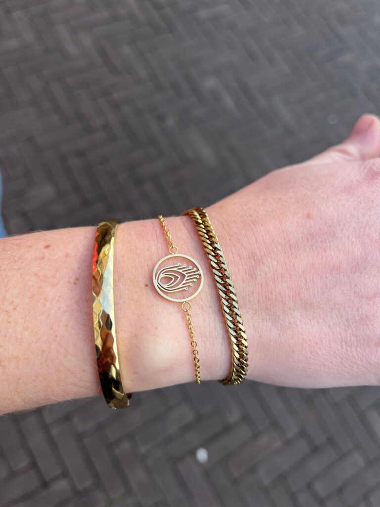 Sousou 02 0030, goud, Schakelarmband, Pauw Veer, Pretty Powerfull